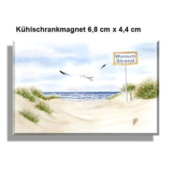 Kühlschrankmagnet  Aquarell Maritim Kunst Druck Kunstdruck Dänemark Nordsee Ostsee Meer Möwe Strand Dünen Wunschname